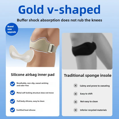 Airbag Silicone Patella Knee Strap, Breathable Professional Knee Brace for Running Cycling Gym Absorbing Prevent Sports Injury